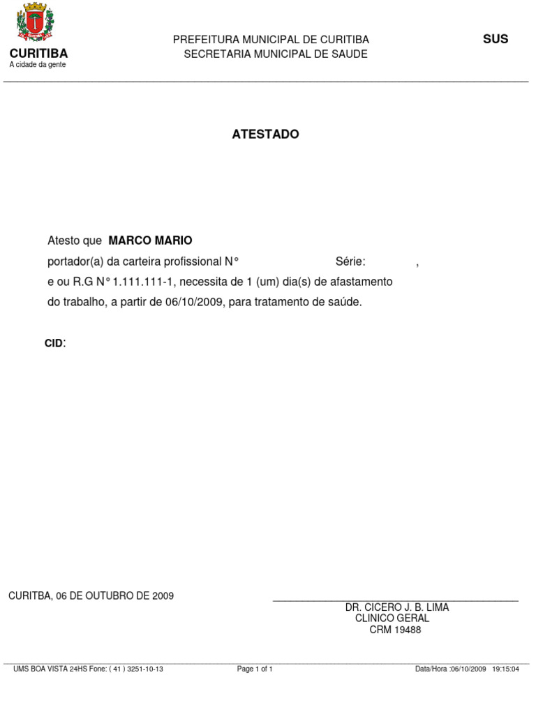 Atestado Médico Modelo | PDF