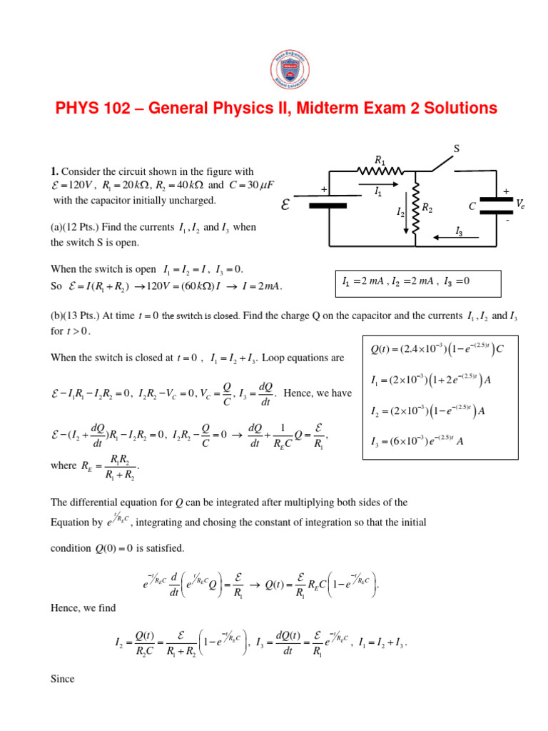 PHYS 102 Midterm Exam 2 Solutions | PDF | Capacitor | Force