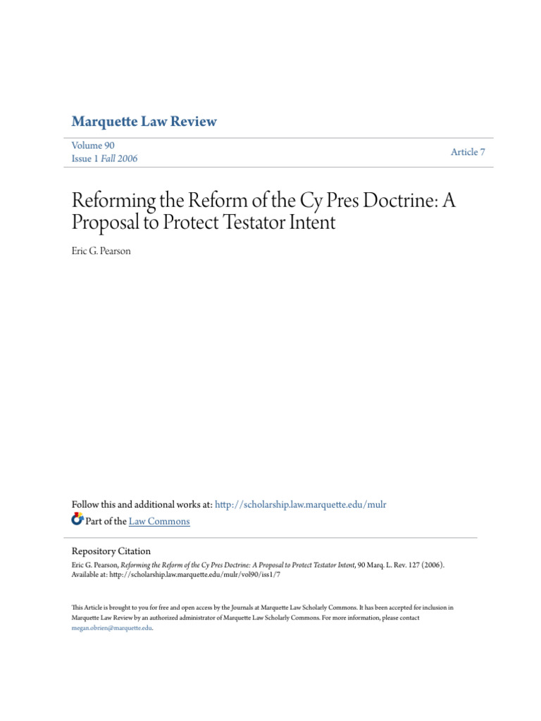 Reforming Cy Pres Doctrine | PDF | Trust Law | Charitable Organization