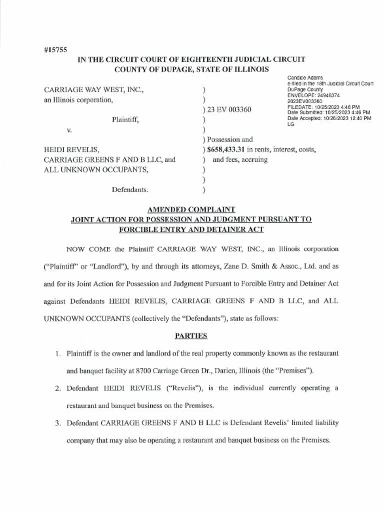 Carriage Greens Lawsuit Against Heidi Revelis PDF