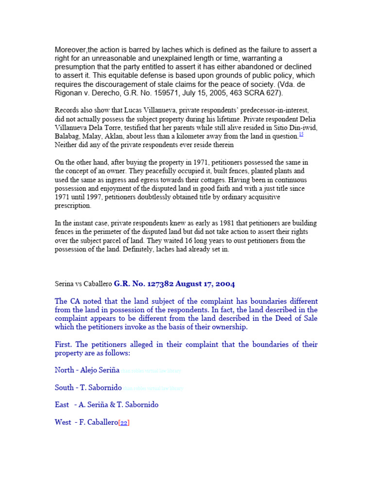 Identity of Land, Prescription PDF Laches (Equity) Civil Law Law)