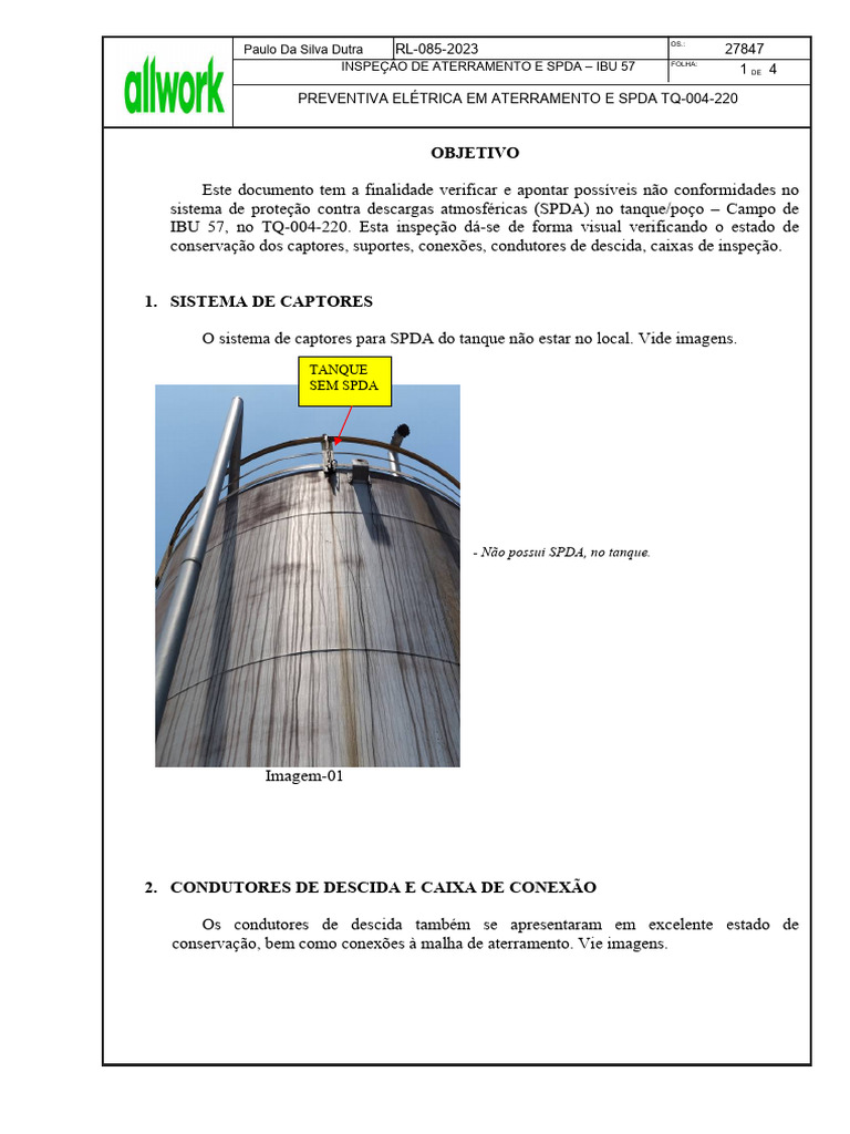 Inspeção de SPDA no IBU 57 - TQ-004-220 | PDF | Engenharia Civil ...