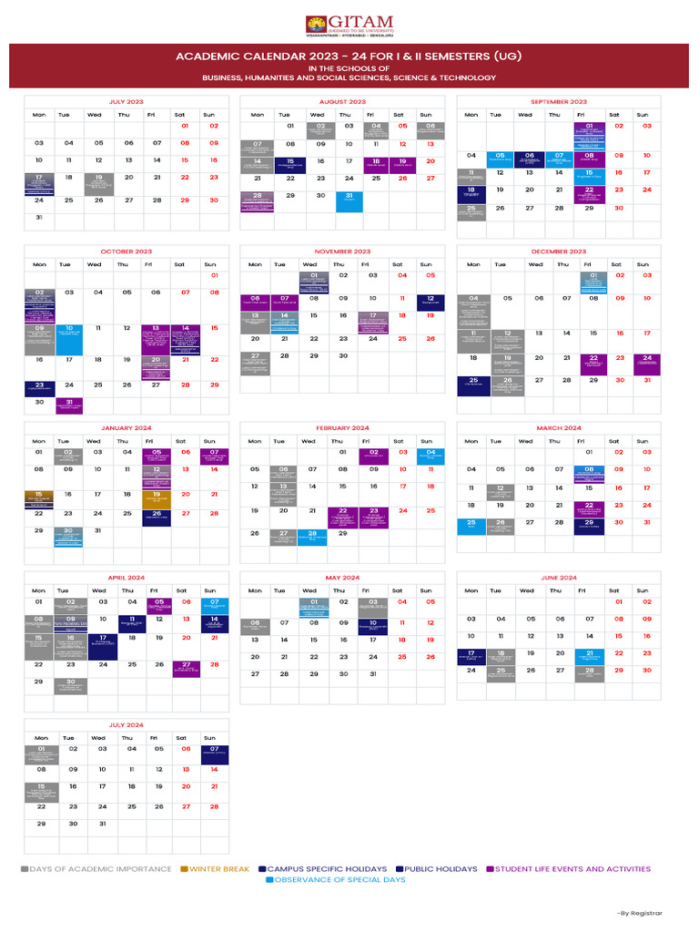 GITAM Academic Calendar I Year GST PDF Religious Holidays