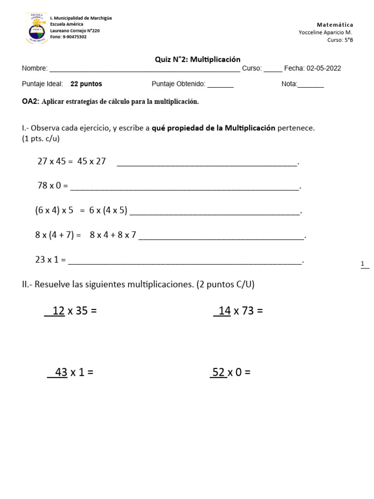 Prueba de matematica 5b pdf