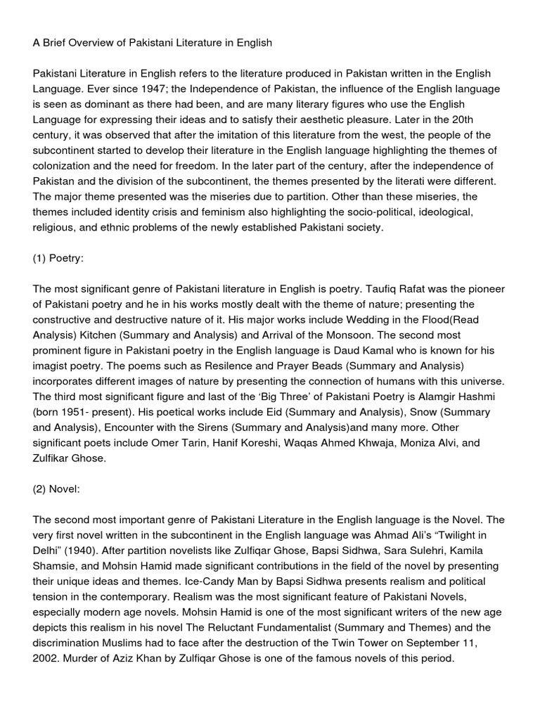 Brief Overview of Pakistani Literature | PDF