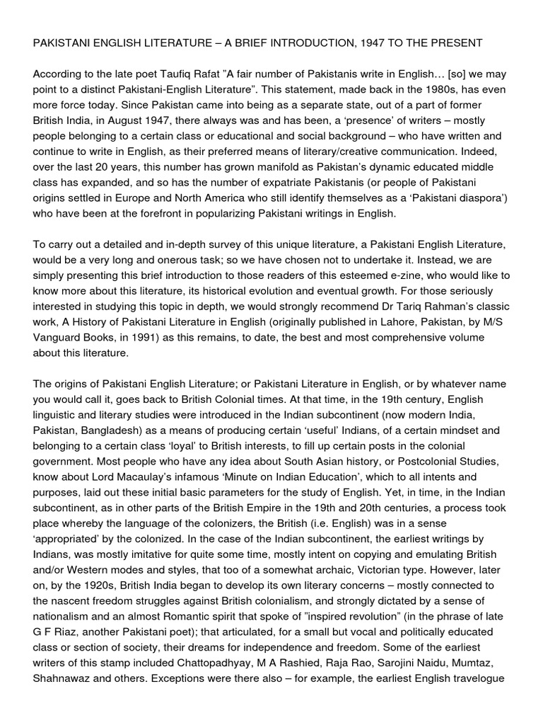 Overview of Pakistani English Literature | PDF | History