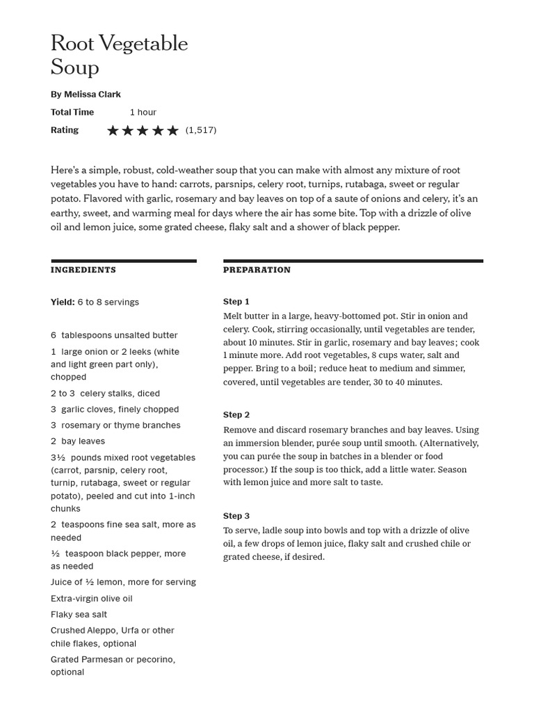 Root Vegetable Soup Recipe NYT Cooking PDF Garlic Celery