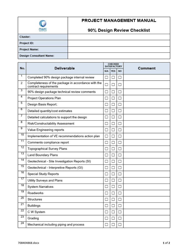 PMF-007-SCO-003 v1 90% Design Review Checklist | PDF | Business ...