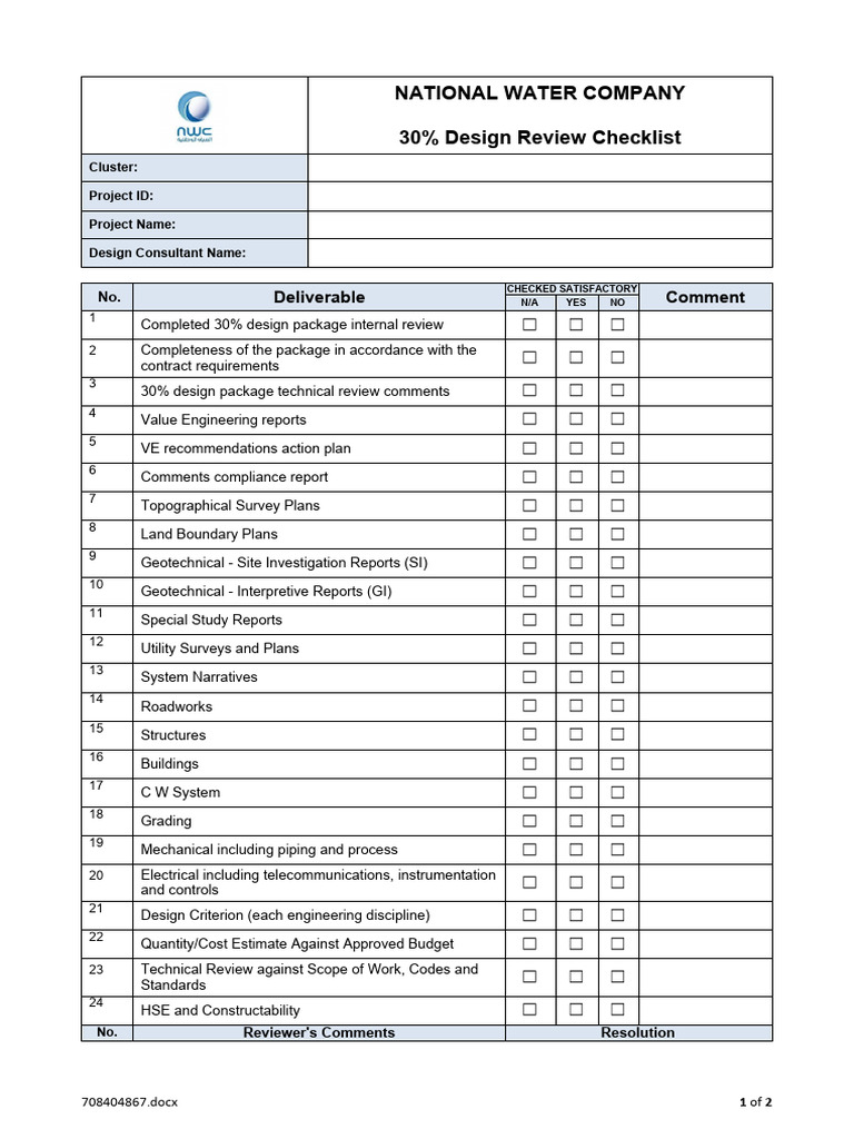 PMF-007-SCO-002 v1 30% Design Review Checklist | PDF | Business ...
