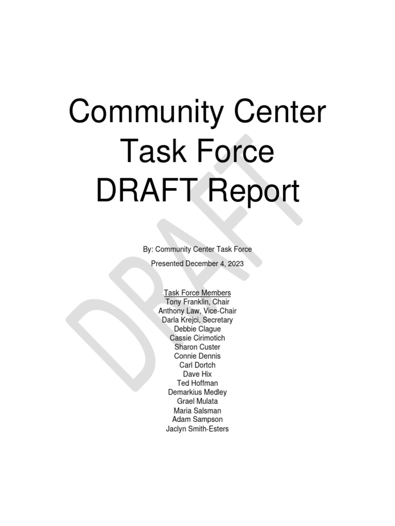 Community Center Task Force Report Draft PDF Child Care