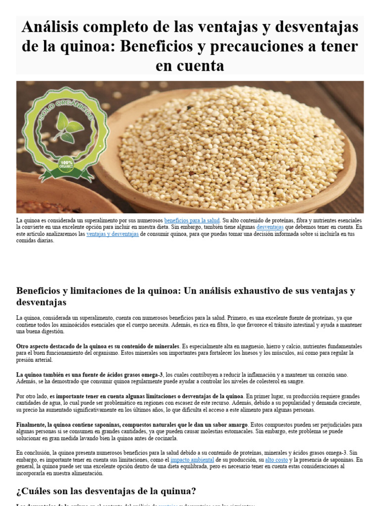 Análisis Completo de Las Ventajas y Desventajas de La Quinoa PDF