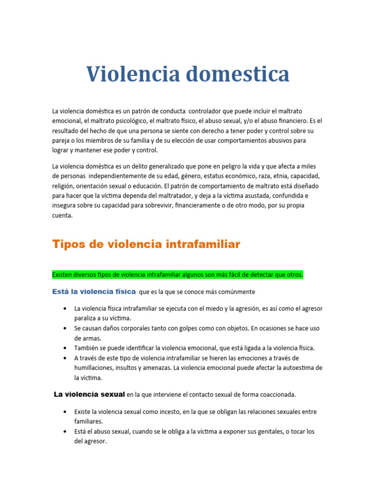 Tipos y Consecuencias de la Violencia Doméstica | PDF | Violencia ...