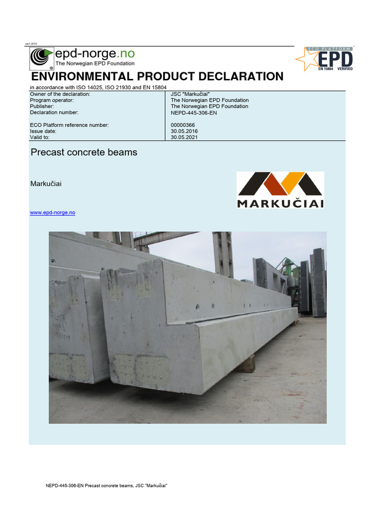 Precast Concrete Beams EPD Overview | PDF | Life Cycle Assessment | Waste