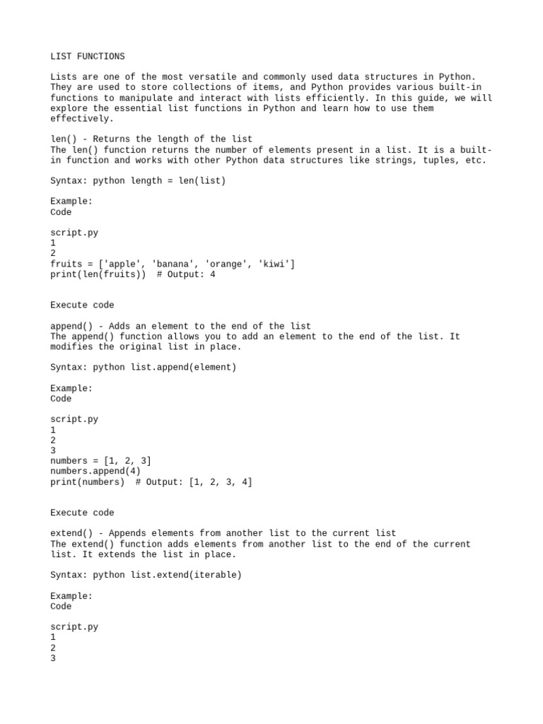 List Functions | PDF | Python (Programming Language) | Computer Science