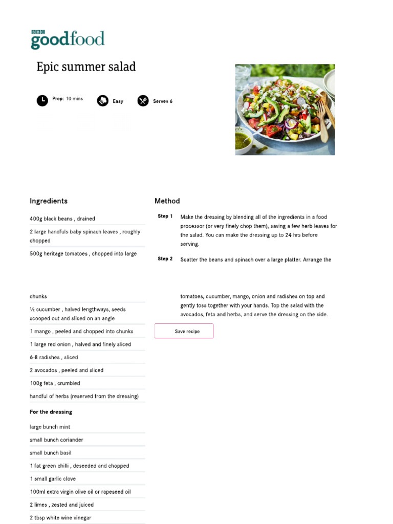 Epic Summer Salad Recipe - BBC Good Food | PDF