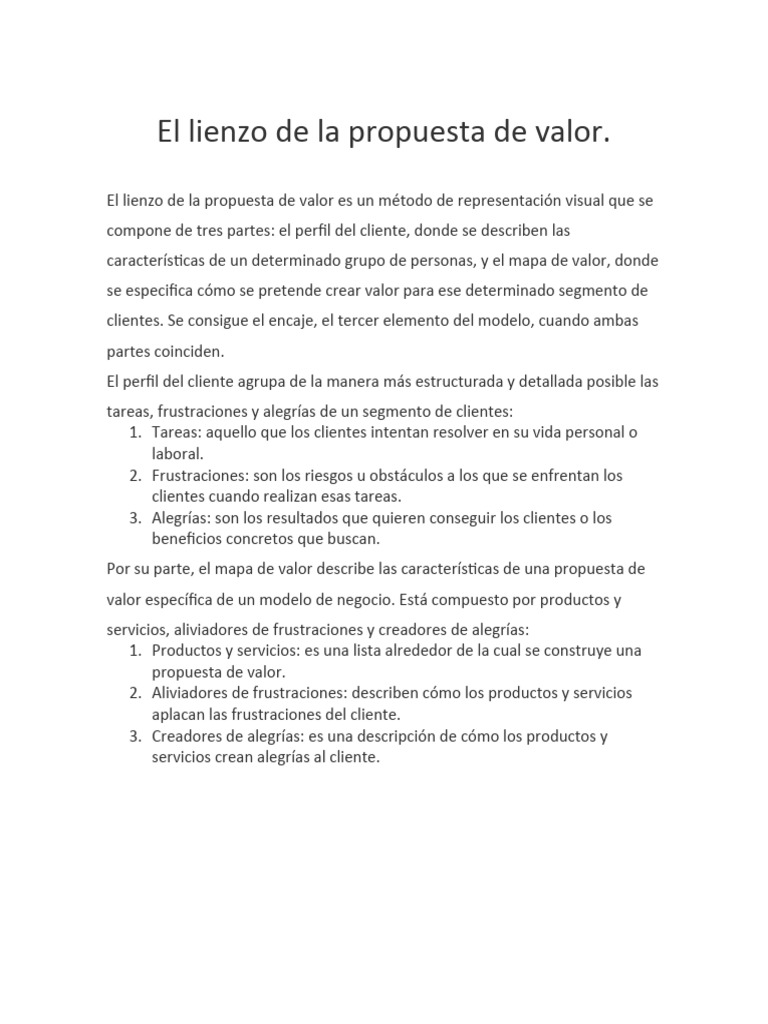 El Lienzo de La Propuesta de Valor | PDF