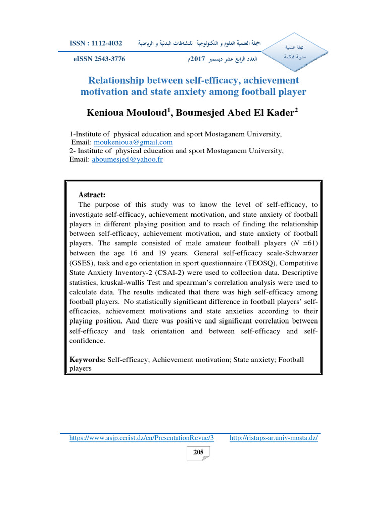 The Relationship Between Self-Efficacy Achievement Motivation and State ...