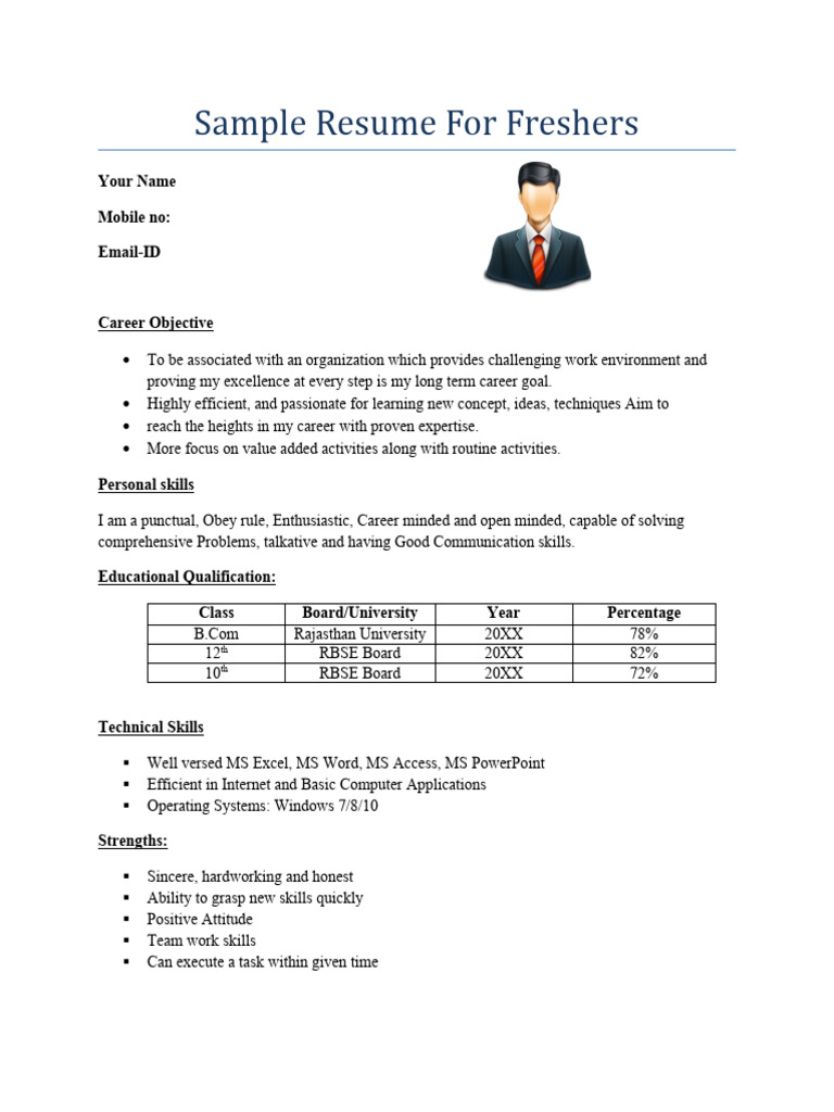 Sample Resume For Freshers | PDF