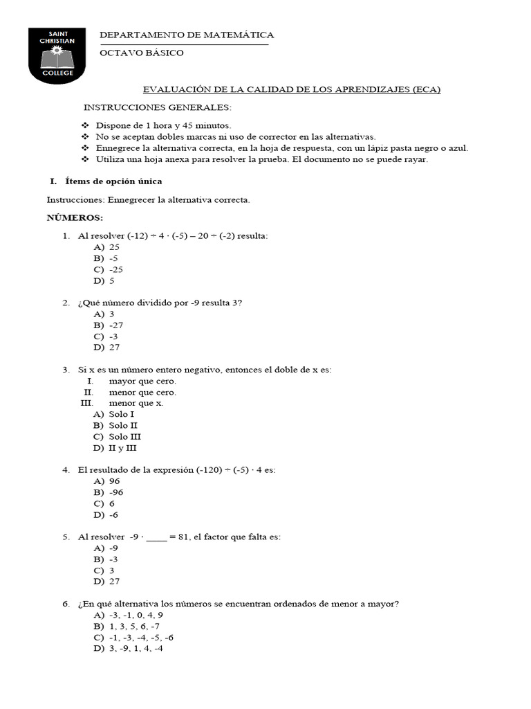 Evaluación de Matemáticas 8° Básico | PDF