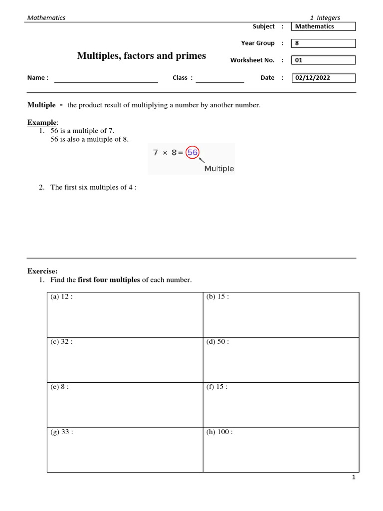 Factors, Multiples, and Primes Worksheet | PDF | Arithmetic | Numbers