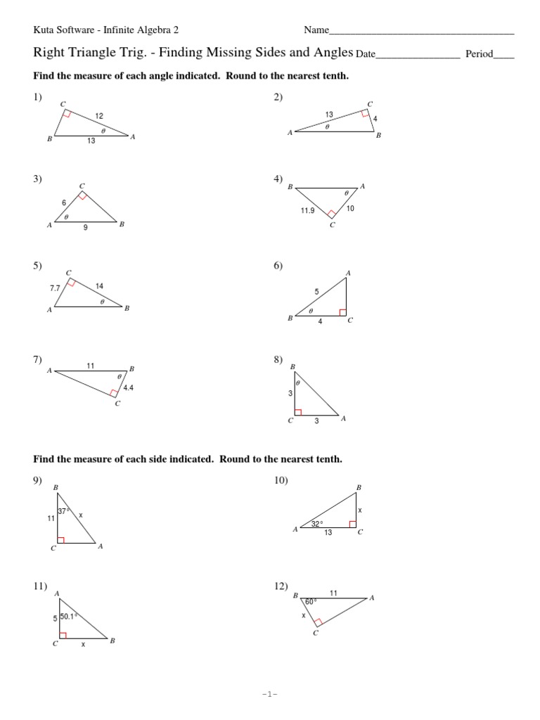 Right Triangle Trig Missing Sides And Angles