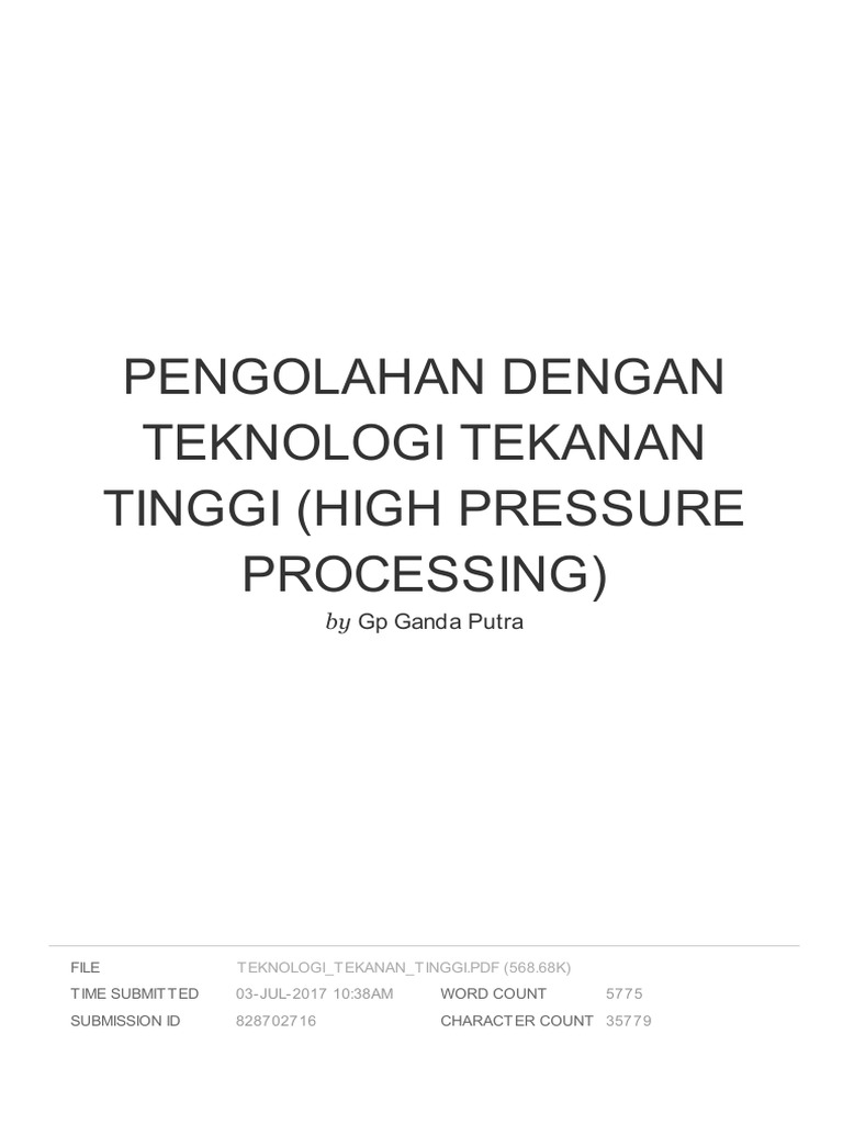 High Pressure Processing in Food Tech | PDF | Technology & Engineering