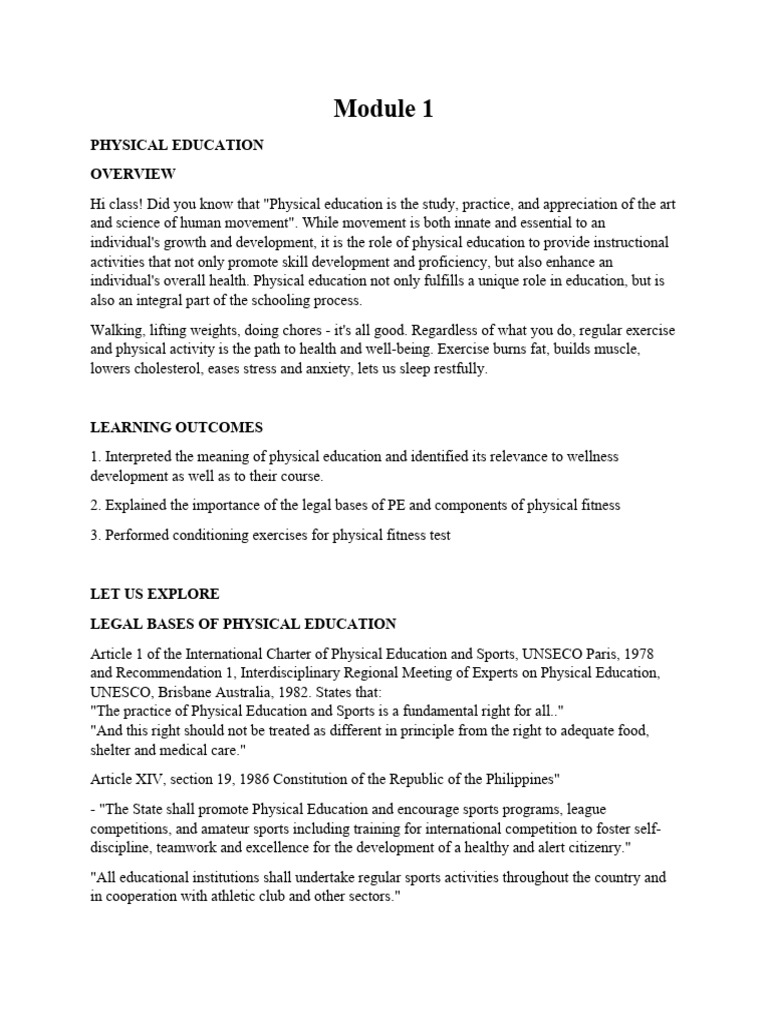 Pathfit 1 Module 1 Pdf Physical Fitness Skeletal Muscle