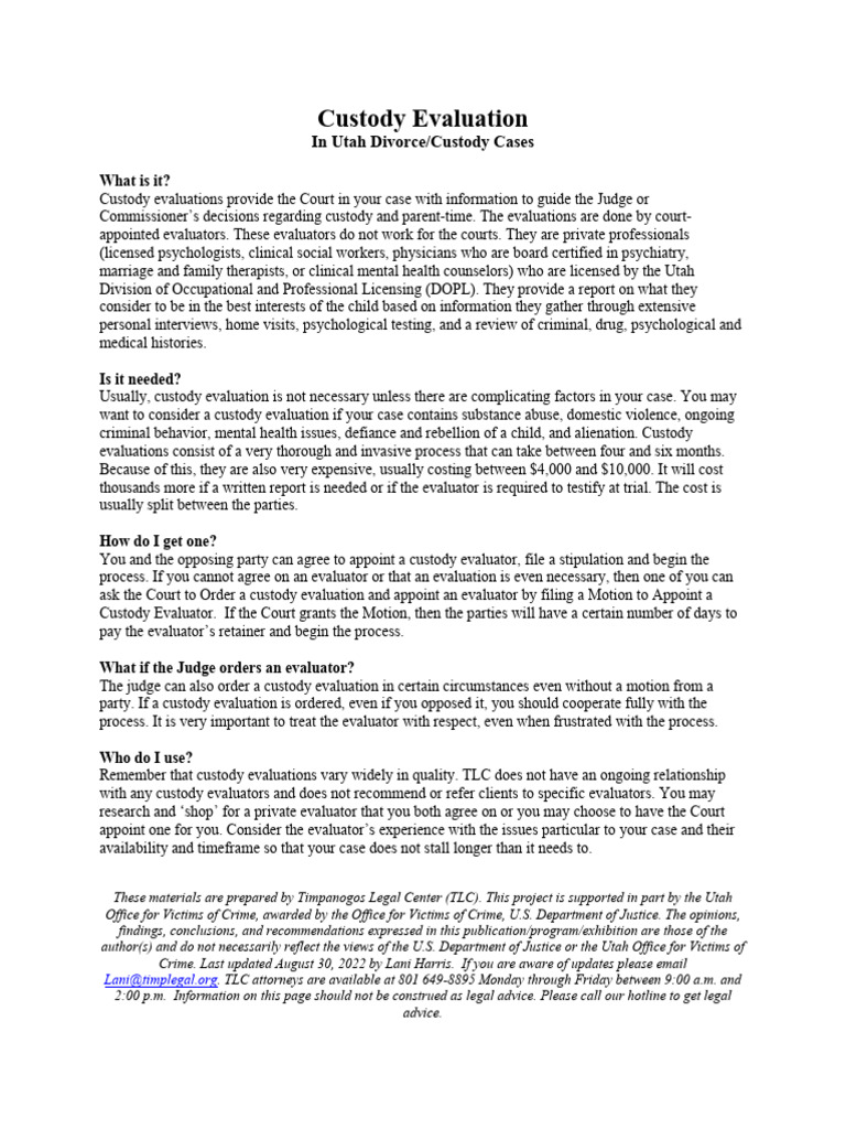 Custody Evaluation PDF Child Custody Psychology