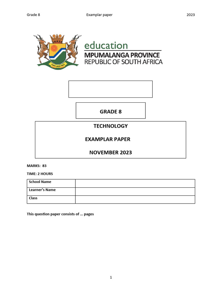 Grade 8 Technology Examplar 2023 | PDF | Coal | Fossil Fuel Power Station
