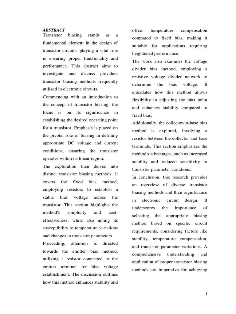 Biasing Methods 1 PDF Amplifier Bipolar Junction Transistor