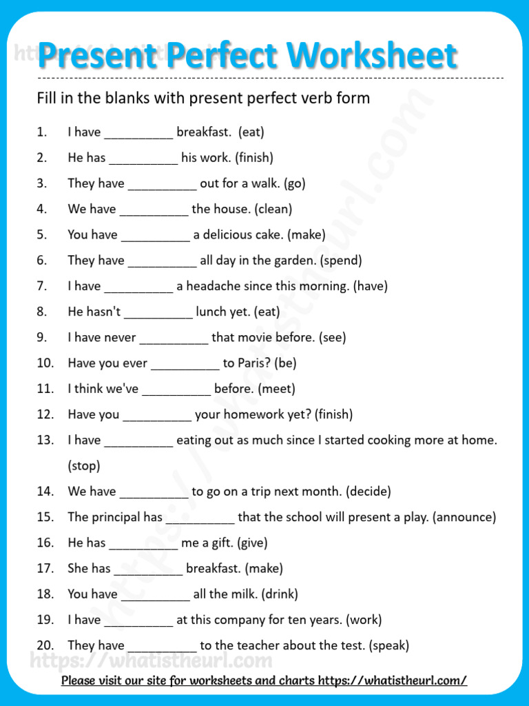 Present Perfect Worksheet PDF