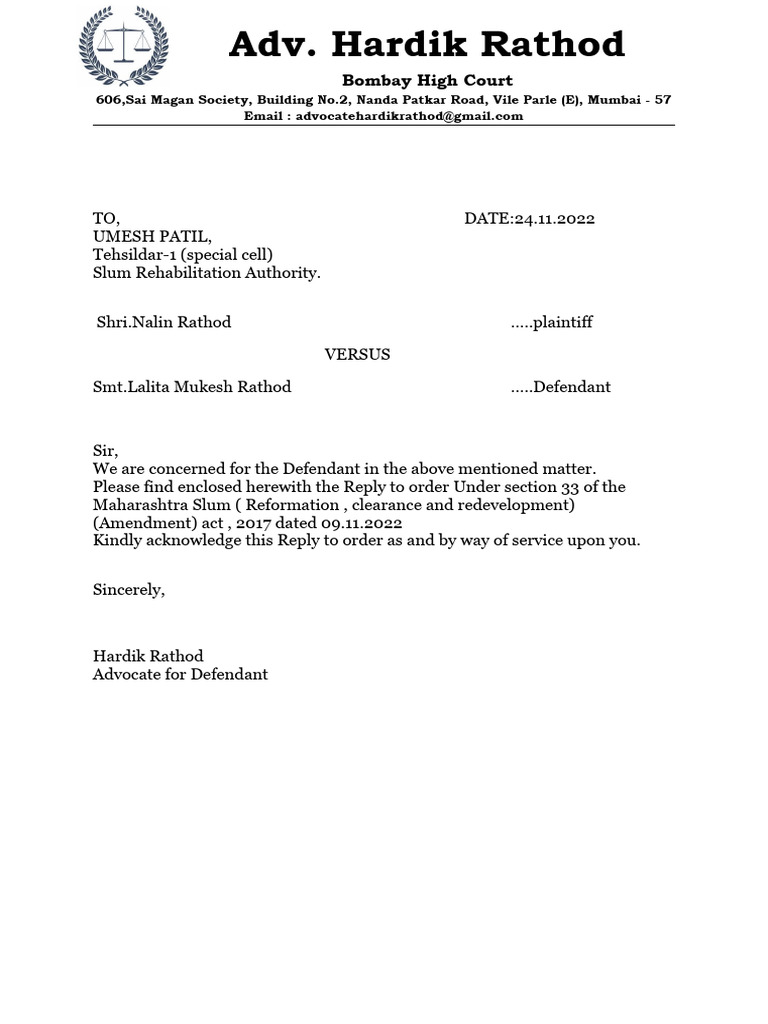 Reply to Tehsildar Order Submission | PDF