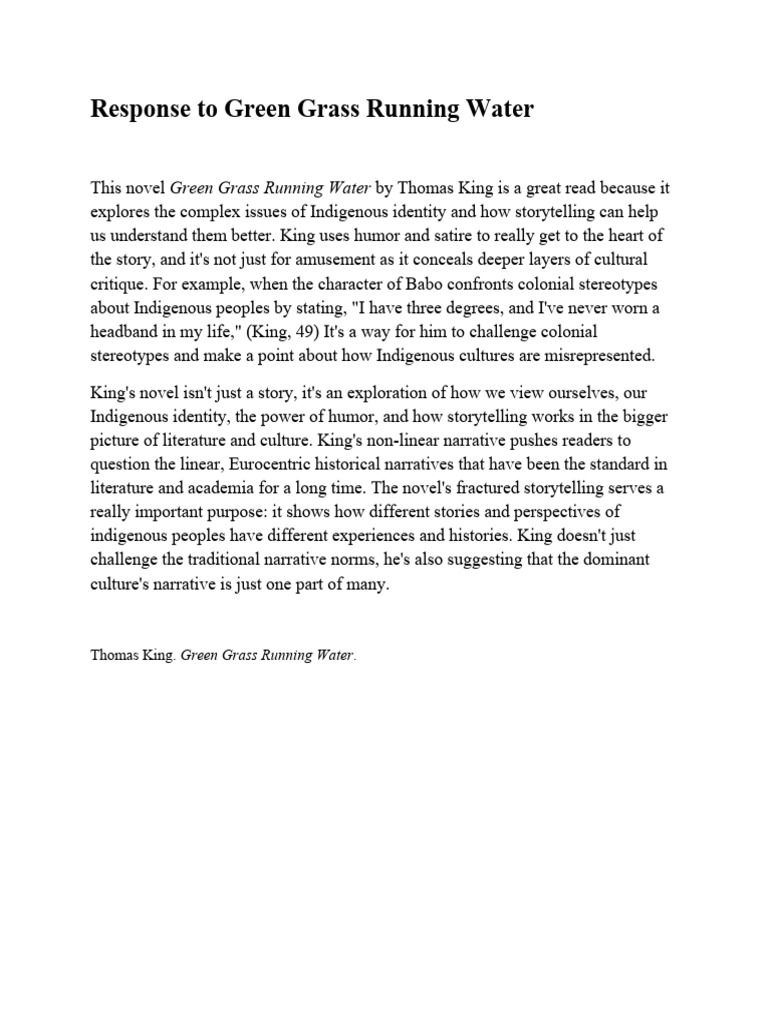 Response To Green Grass Running Water PDF