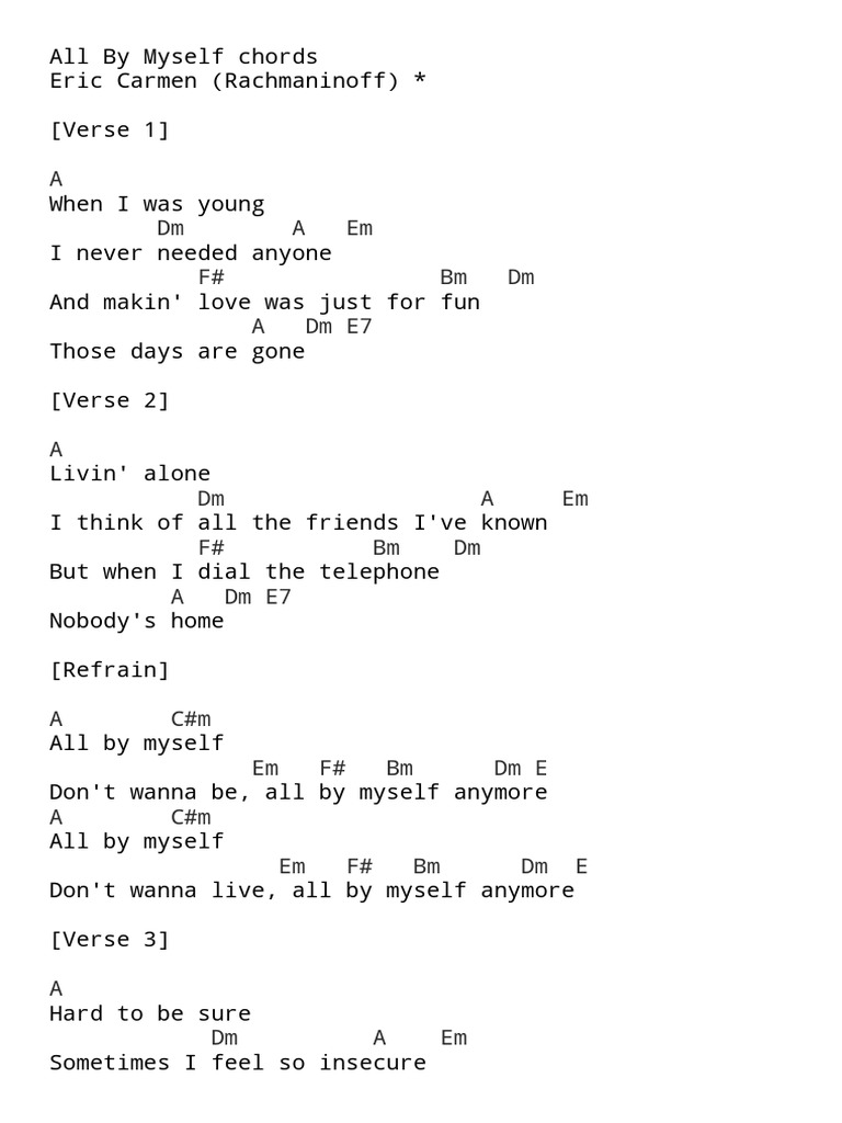 All by Myself - Eric Carmen | PDF