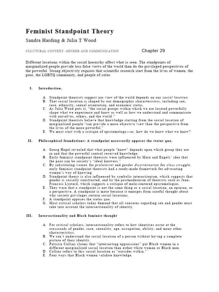 Feminist Standpoint Theory Download Free PDF Intersectionality