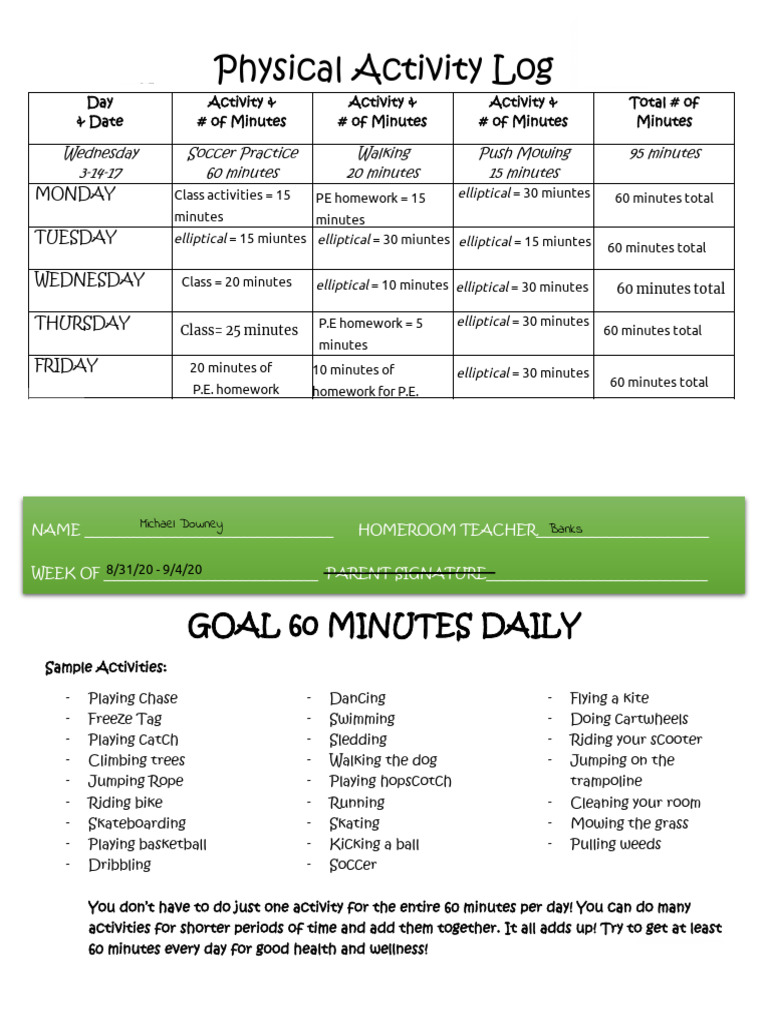 Weekly Physical Activity Tracker | PDF | Sports