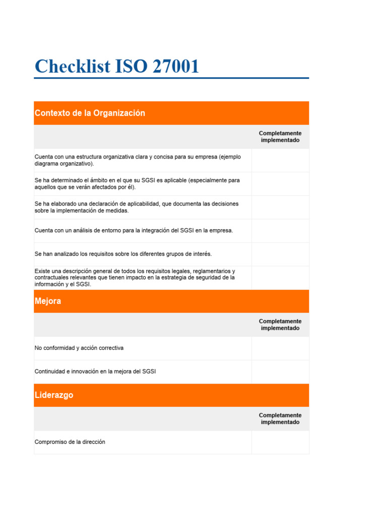 Checklist para ISO 27001 | PDF | Seguridad de información | Valores