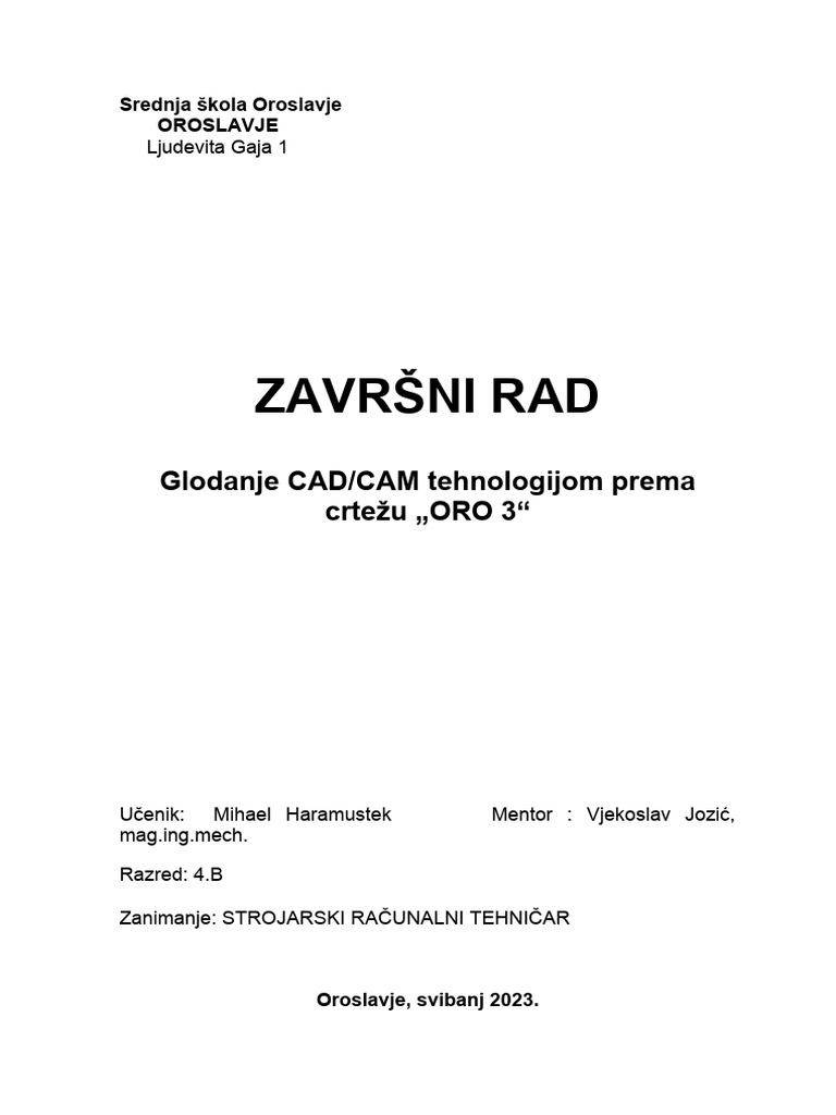 Završni Rad CAD/CAM Tehnologija | PDF