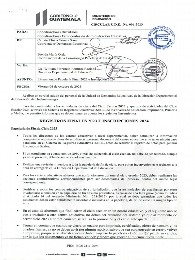 Circular Ude No. 006 Papeleria Fin de Ciclo 2023 | PDF