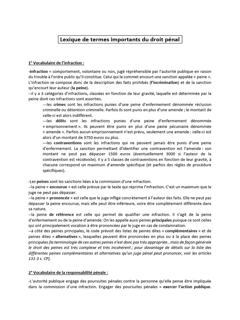 Lexique de Termes Importants Du Droit Pénal | PDF | Crimes | Crime et ...