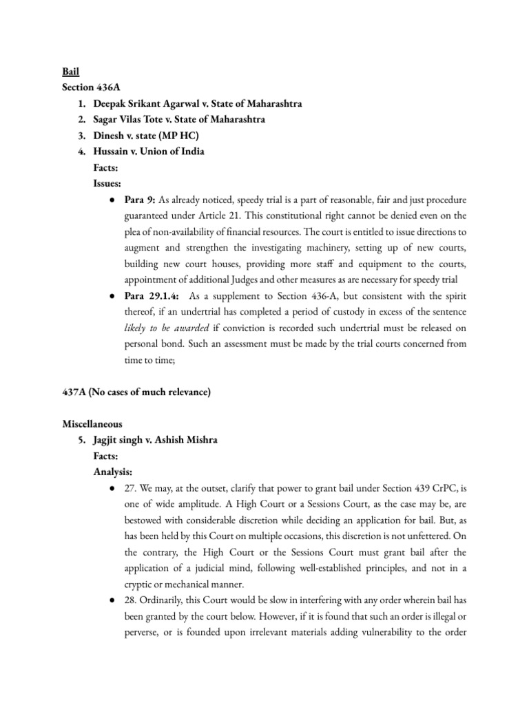 Key Bail Principles in Indian Law | PDF | Bail | Arrest