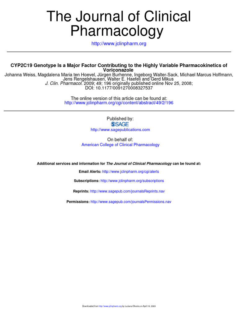 Cyp2c19 Genotype Is A Major Factor Contributing To The Highly Variable