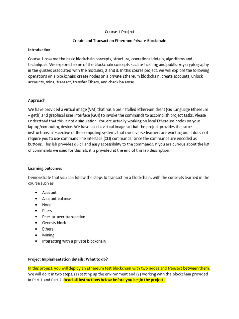 Ethereum Private Blockchain Project | PDF | Peer To Peer | Command Line ...