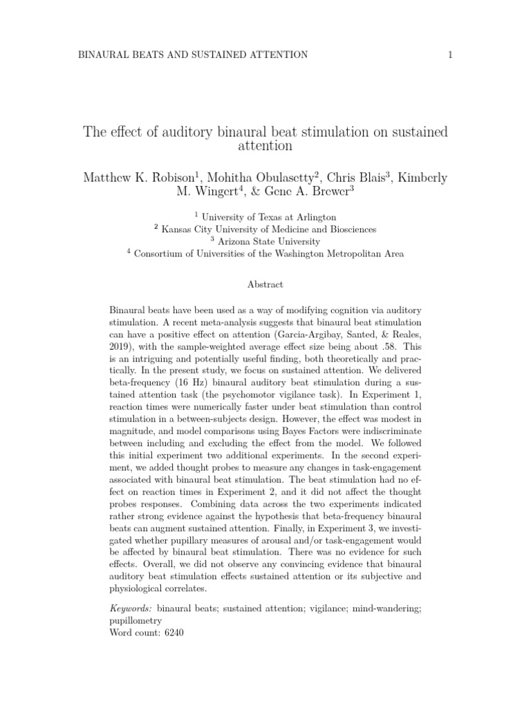 Binaural Beats and Attention Study | PDF | Mental Chronometry | Attention