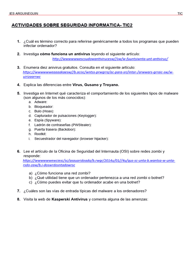 Actividades Seguridad Ok Pdf Tecnologías De La Información