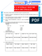 Adicion y Sustraccion de Numeros Decimales para Tercero de Primaria