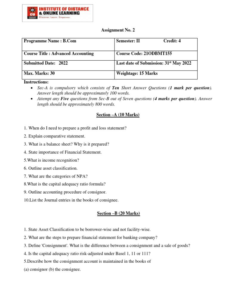 Advanced Accounting Assignment II | PDF