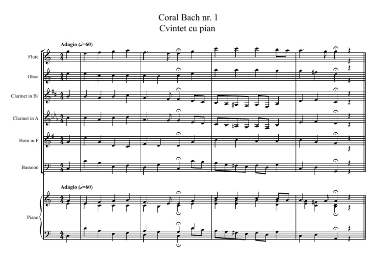 Coral Bach NR 1 Cvintet Cu Pian - Full Score | PDF