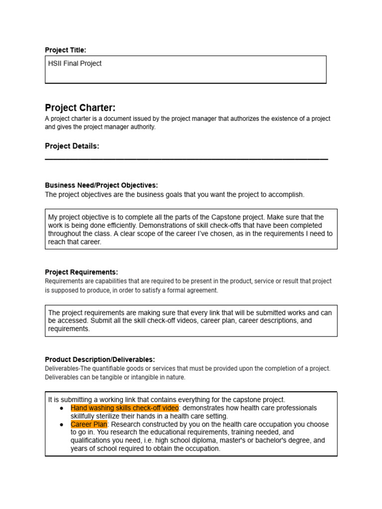 J Mcduffie - Project Charter-Hs II Spring 23 | PDF | Project Management ...