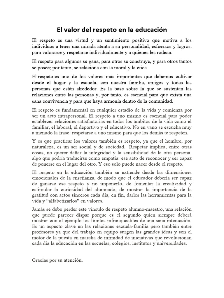 Valor del respeto en la educación | PDF | Empatía